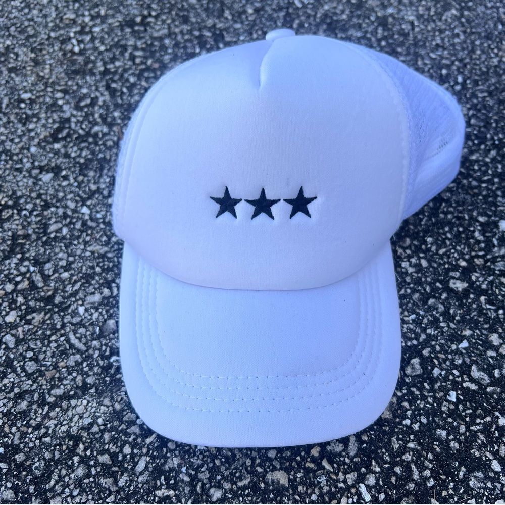White Hat Black Stars - Neoprene - BRAND NEW Trucker Hat - Adjustable Size